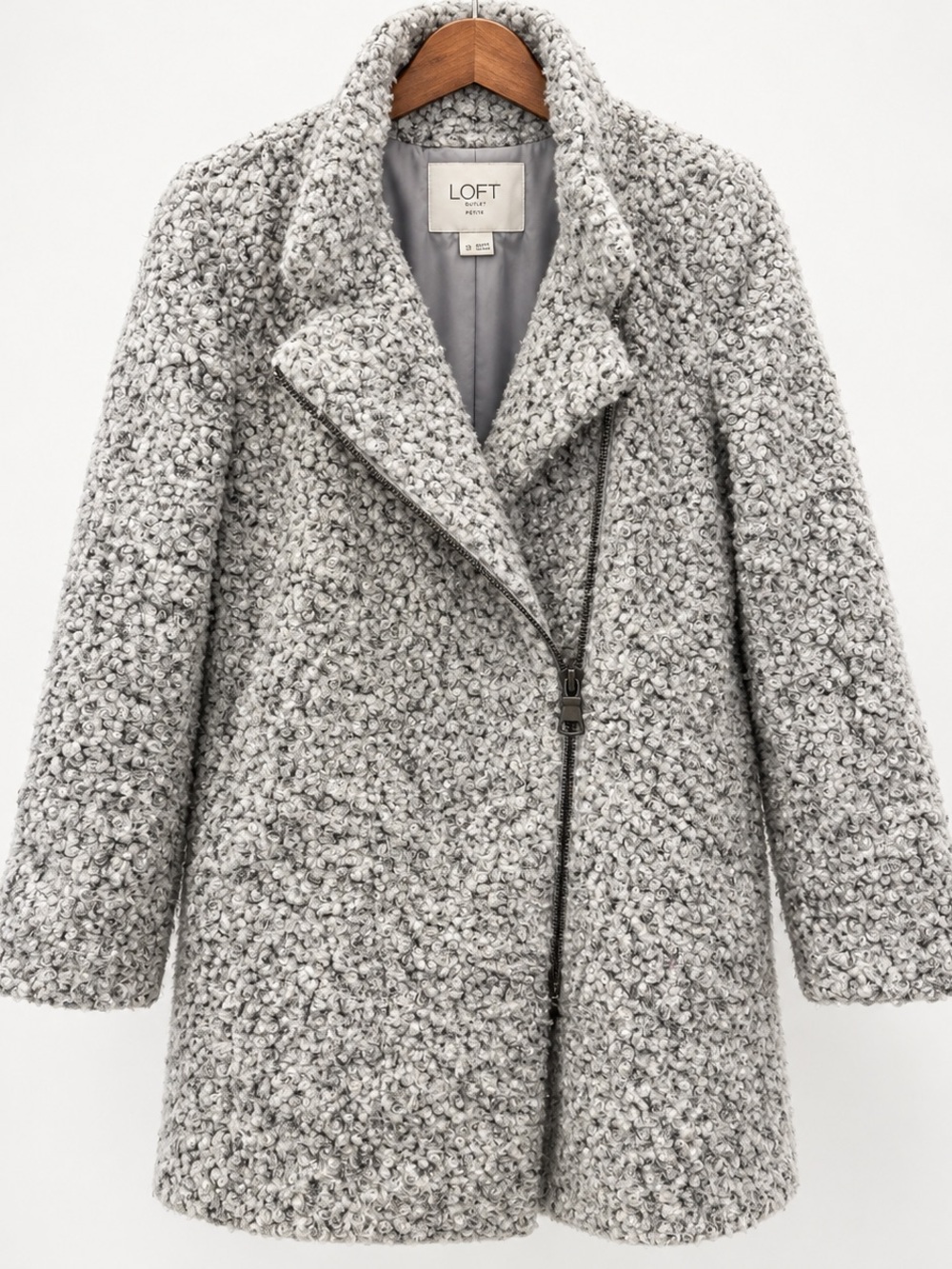 LOFT OUTLET Women's Gray Bouclé Teddy Zip Coat SP